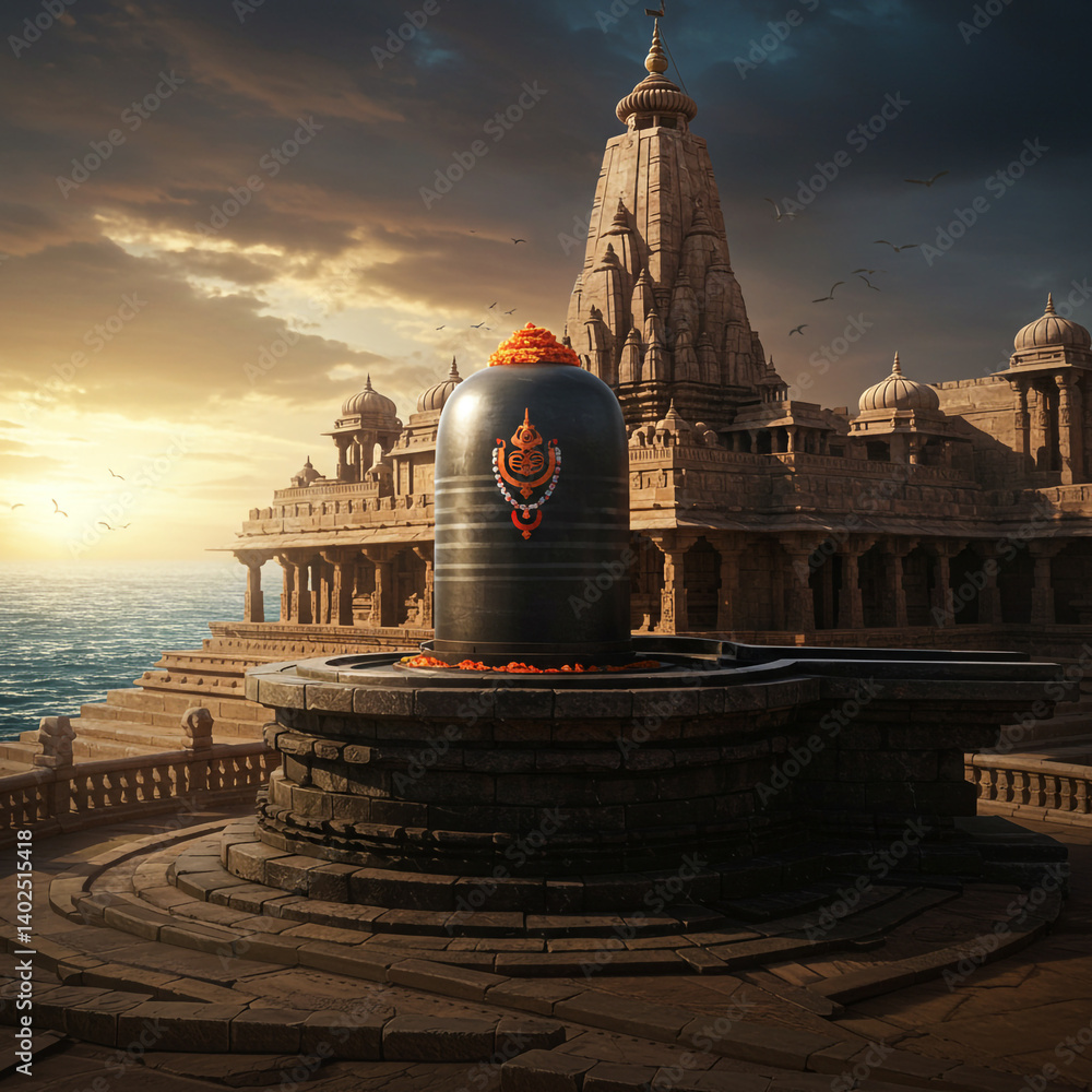 Majestic Dwarkadhish Temple at Sunset by the Sea