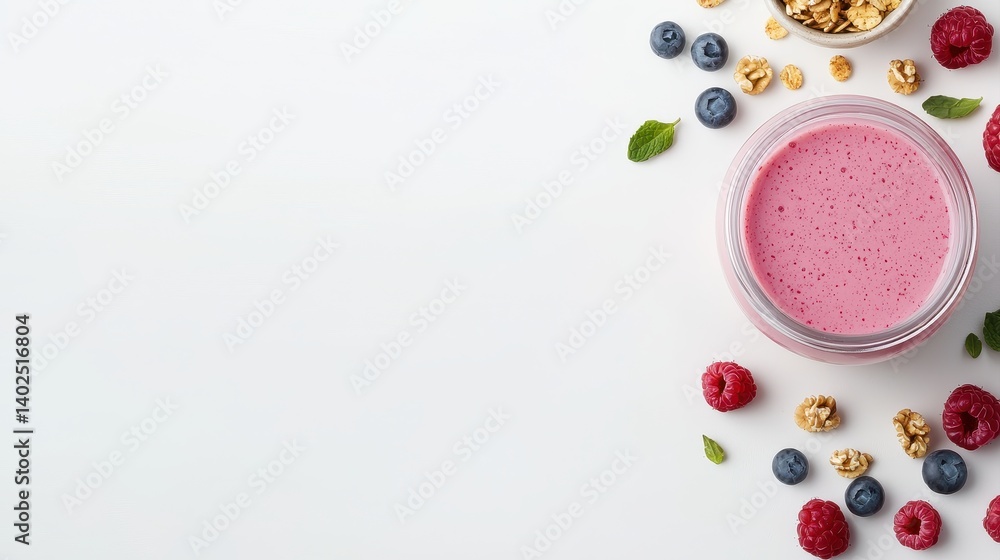 A vibrant smoothie surrounded by fresh berries and granola, highlighting healthy eating and refreshing flavors. A vibrant smoothie surrounded by fresh berries and granola, highlighting healthy eating and refreshing flavors.