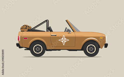 Tan Convertible SUV with Spare Tire Vector Illustration