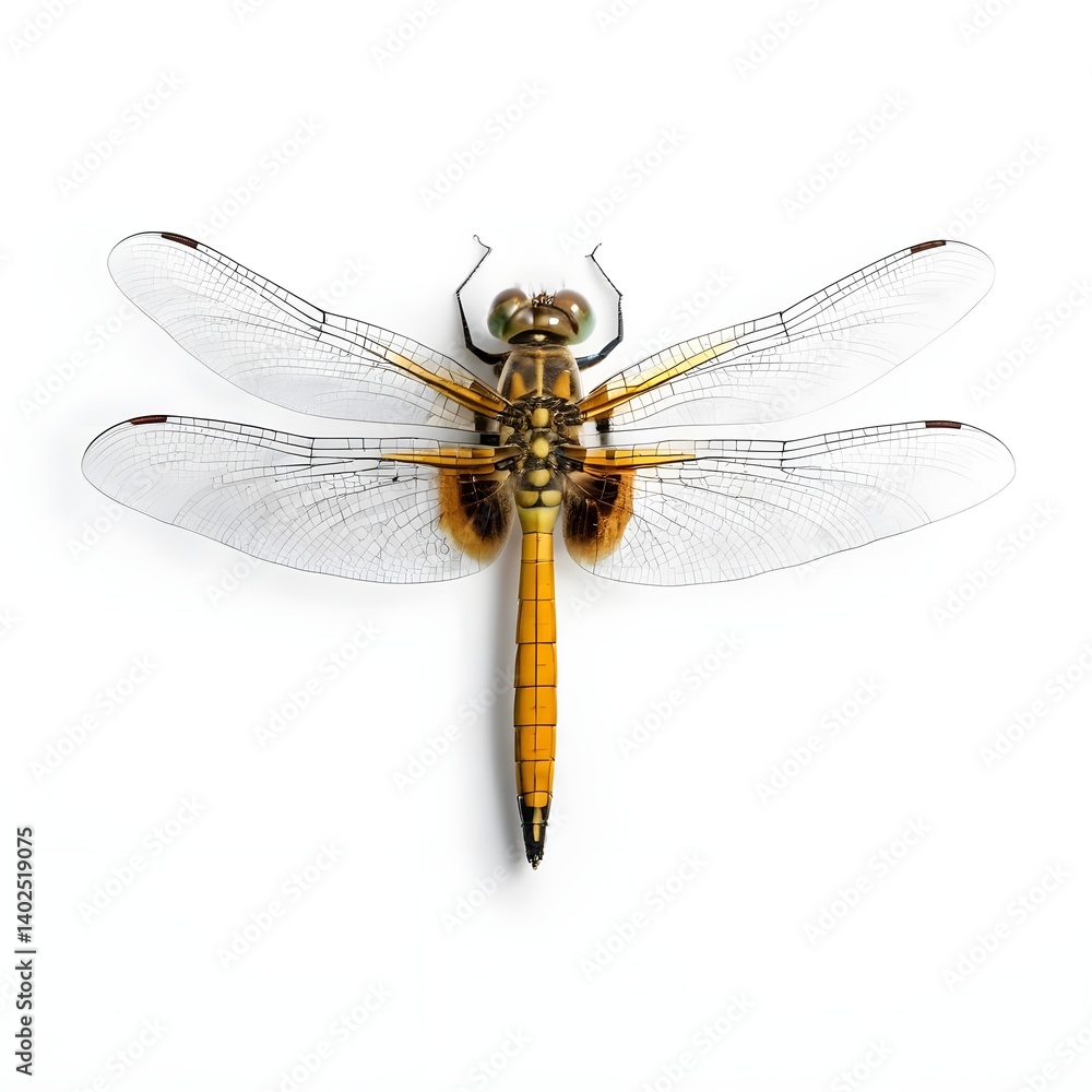 Dragonfly Top View, Isolated on White
