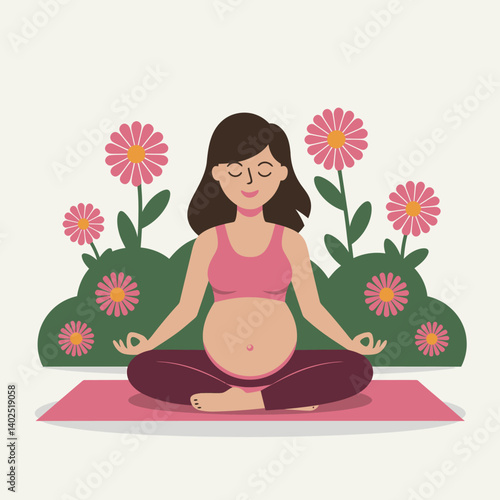Pregnant Woman Meditating Outdoors in Nature, Healthy Lifestyle, Serene