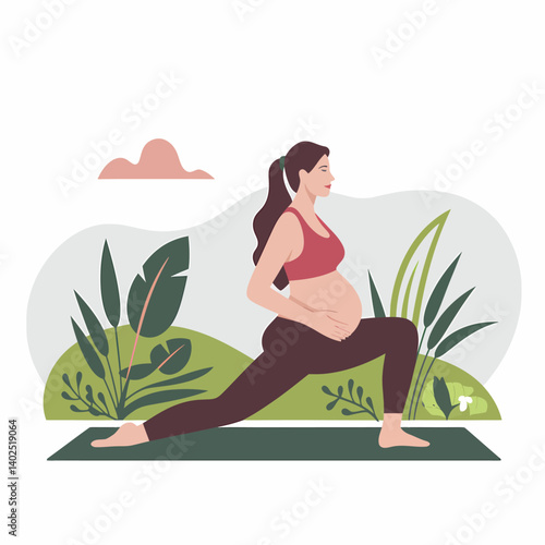Pregnant woman doing yoga. Prenatal exercise. Healthy lifestyle.