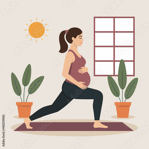 Pregnant Woman Doing Yoga at Home for Health and Wellness