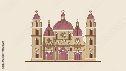 Vintage Manila Cathedral Illustration, Philippines Landmark Vector Graphic
