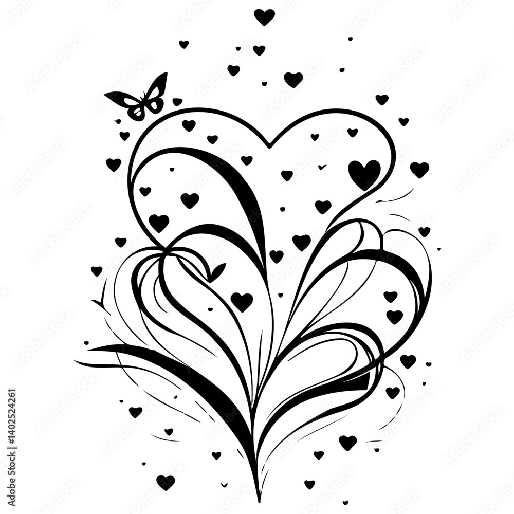 Heart Burst Graphic with Butterfly Element Heart Burst Graphic with Butterfly Element