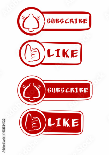 red web buttons like and subscribe