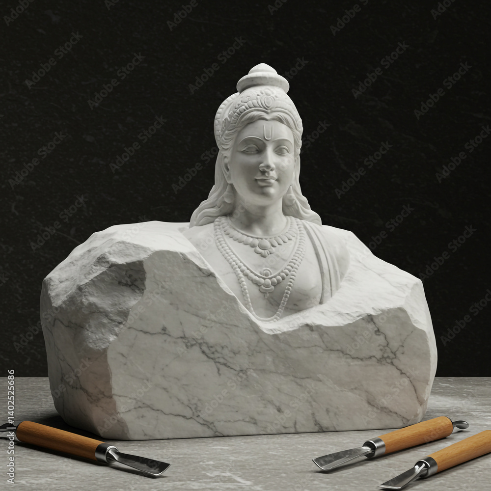 Unfinished Stone Sculpture of Lord Shiva Bust, Artistic Creation