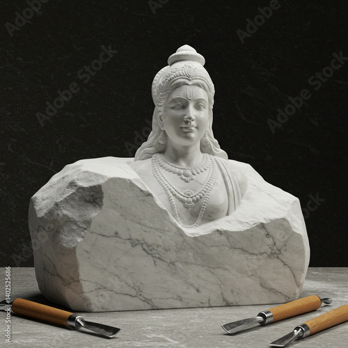 Obraz na płótnie Unfinished Stone Sculpture of Lord Shiva Bust, Artistic Creation w salonie