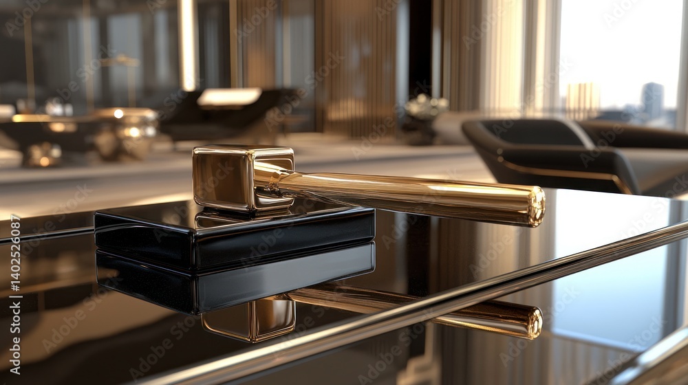 Luxurious gold handle on black surface in modern interior Luxurious gold handle on black surface in modern interior