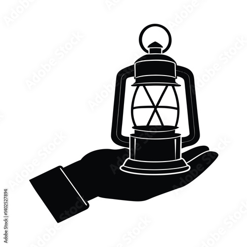 lantern held hand vector art silhouette