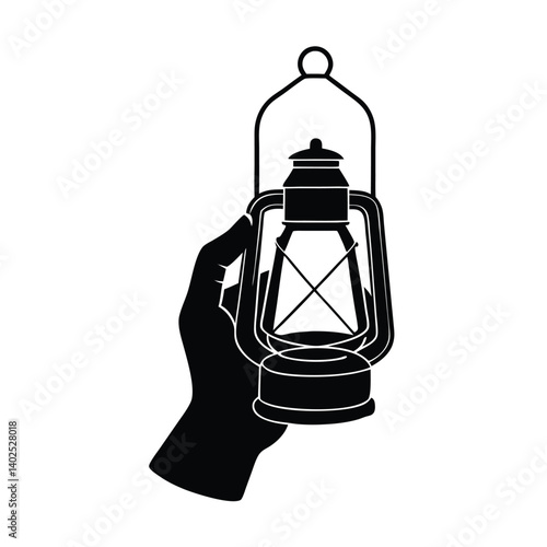 lantern held hand vector art silhouette