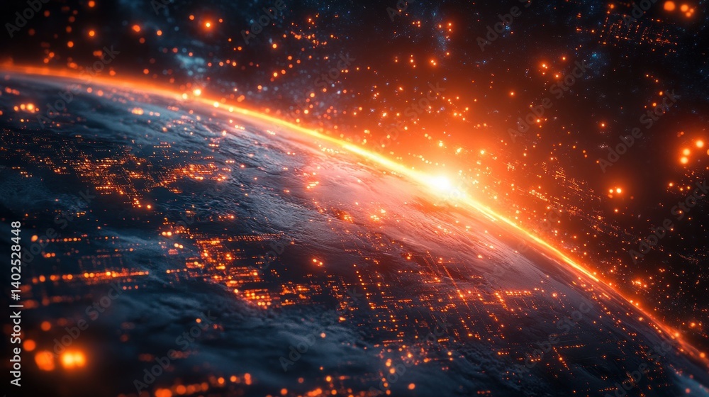 Fototapeta premium Futuristic Earth with Data Connections Technology Innovation in Space Growth Leadership and Financial Success
