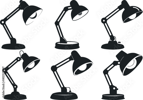 Collection of Adjustable Desk Lamps in Simple Black Silhouette Style Graphic