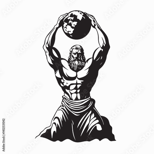 Atlas Titan Holding Globe image vector isolated on white background.