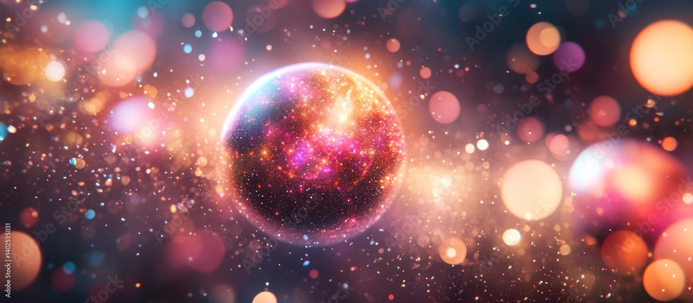 Colorful Planet in Abstract Cosmic Background Colorful Planet in Abstract Cosmic Background