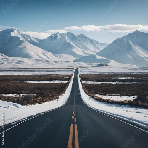 Wallpaper Mural Open Road Through Snowy Mountains Torontodigital.ca