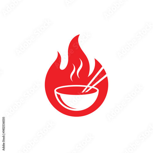 Red Flame Bowl with Chopsticks Logo