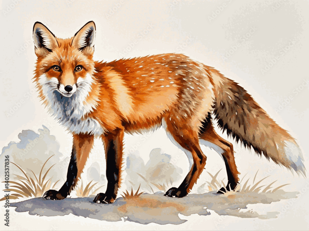 Obraz premium Watercolor wildfire red fox isolated vector illustration svg 