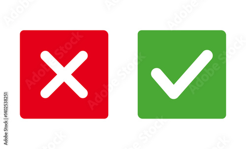 red cross and Green check mark symbol. representing correct and incorrect choices, approval and rejection, success and failure vector illustration 