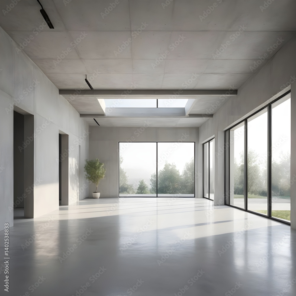 Minimalist Modern Concrete Room with Large Windows and Natural Light Minimalist Modern Concrete Room with Large Windows and Natural Light