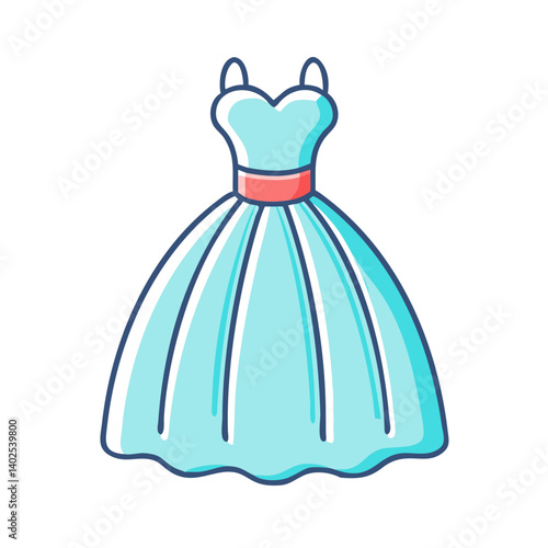 Beautiful Light Blue Ball Gown Wedding Dress with Red Belt Fashion Illustration