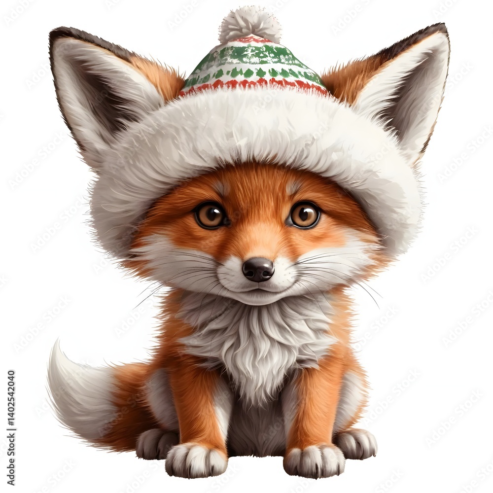 Obraz premium Adorable Fox Kit in Winter Hat
