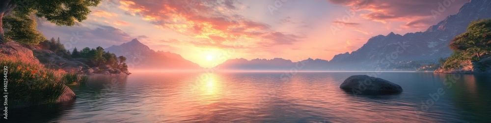 Fototapeta premium Serene mountain lake at sunset