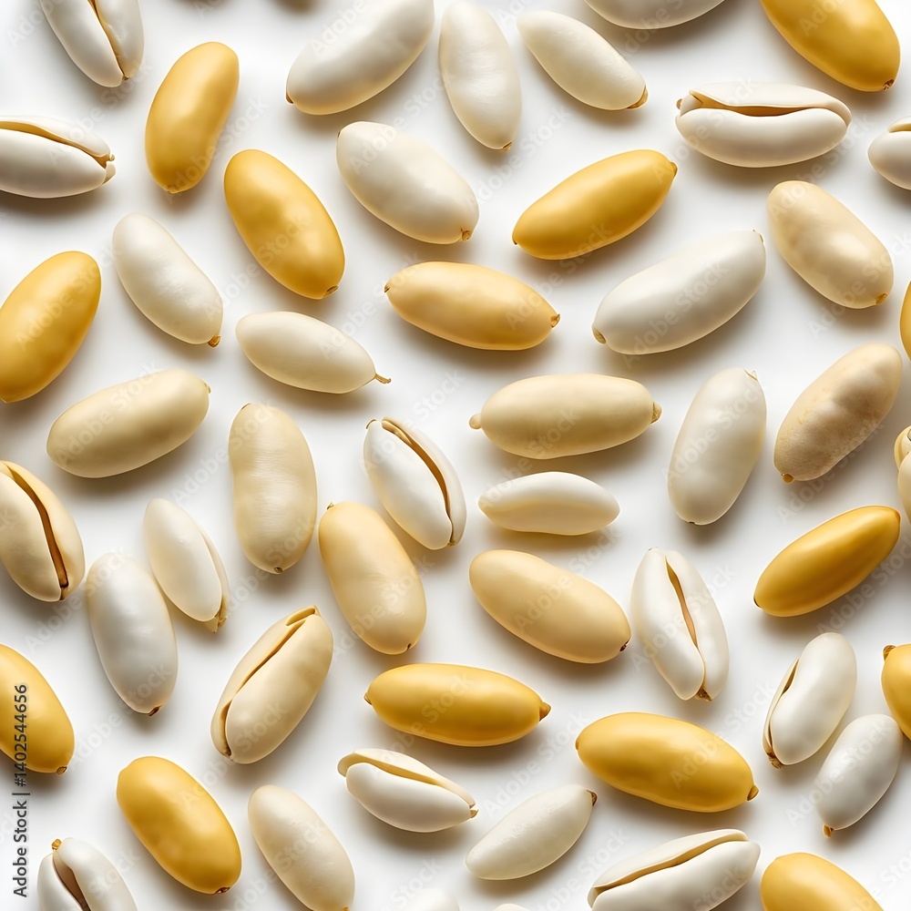 Scattered Cream and Gold Seeds on White Background Scattered Cream and Gold Seeds on White Background