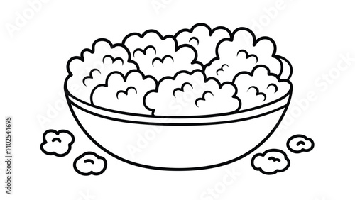 Simple Line Art Illustration Of A Bowl Filled With Popcorn Ready To Eat Home Cinema Snack
