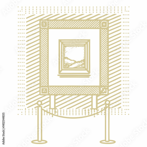 Art Gallery Display with Framed Landscape Painting on White Background