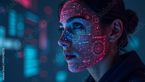 Individual in Front of Glowing Digital Data Patterns