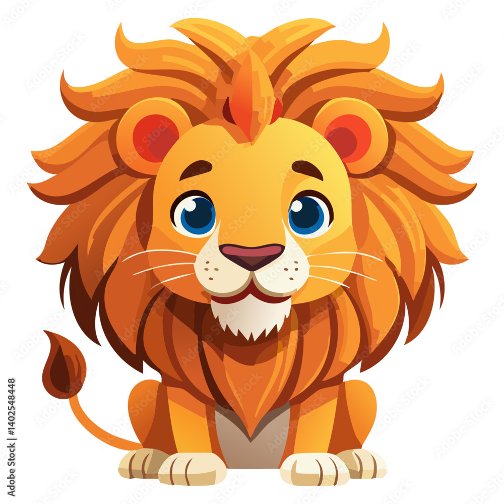 Adorable cartoon lion cub sitting and showing its majestic mane Adorable cartoon lion cub sitting and showing its majestic mane