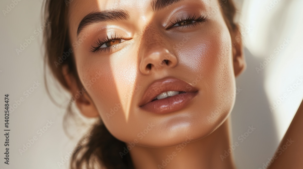 Obraz premium Natural beauty showcased in warm sunlight with soft shadows creating an artistic effect on the face