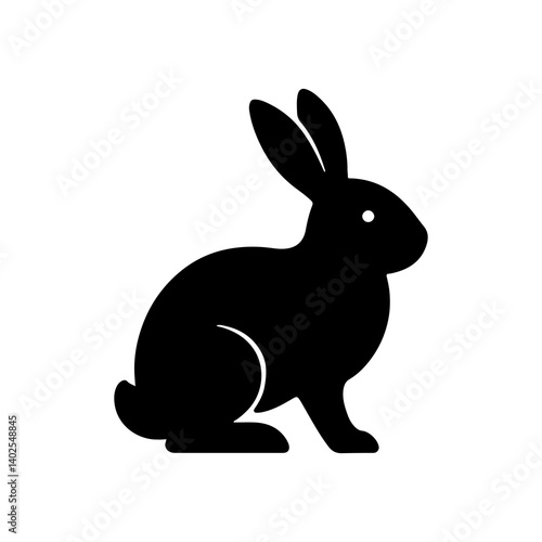 Rabbit silhouette icon, black bunny graphic symbol for Easter, wildlife, pet, or animal-themed design elements
