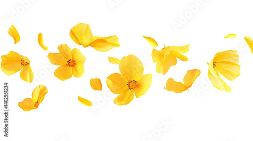 Yellow flower petal set isolated on white and transparent background