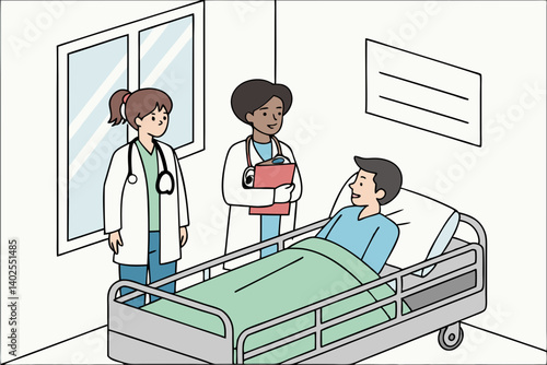 Dialogue entre des médecins est un patient allongé dans son lit