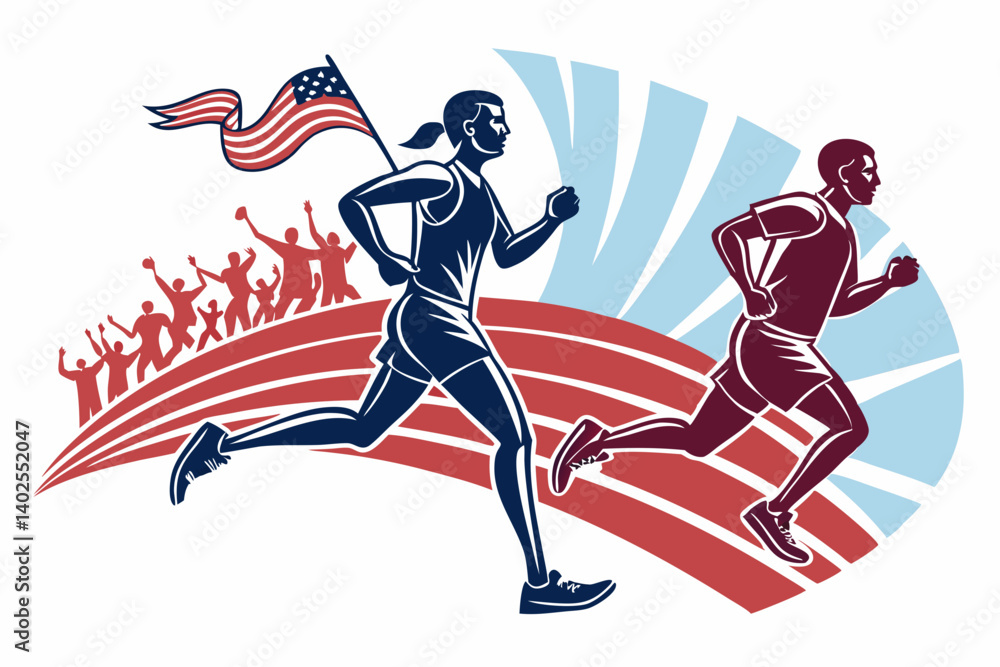 Fototapeta premium Dynamic vector symbol of running athletes, capturing the essence of sport and competition in a sleek, modern design.