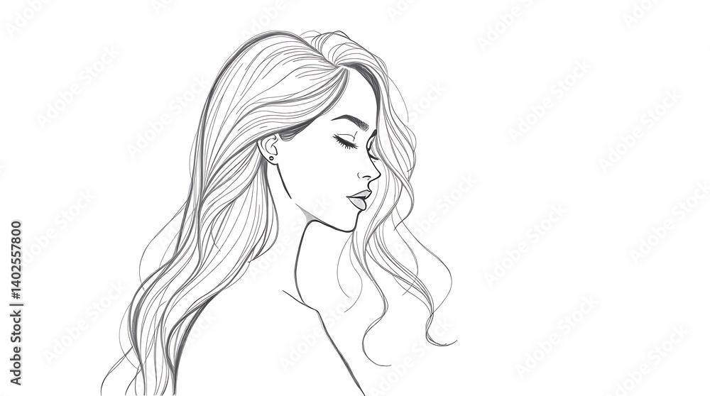 elicate Line Drawing of a Woman with Wavy Hair, Closed Eyes, and Serene Expression elicate Line Drawing of a Woman with Wavy Hair, Closed Eyes, and Serene Expression