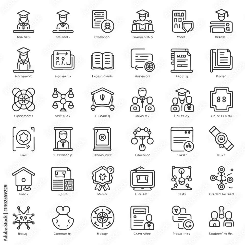 Fototapeta premium Minimal Line Education & School Icon Set