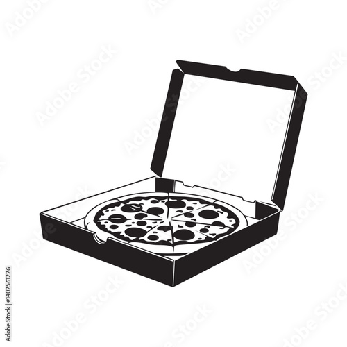 Open pizza box icon with slice inside