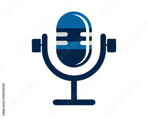 Podcast Microphone Icon in Blue and Dark Colors for Broadcasting  