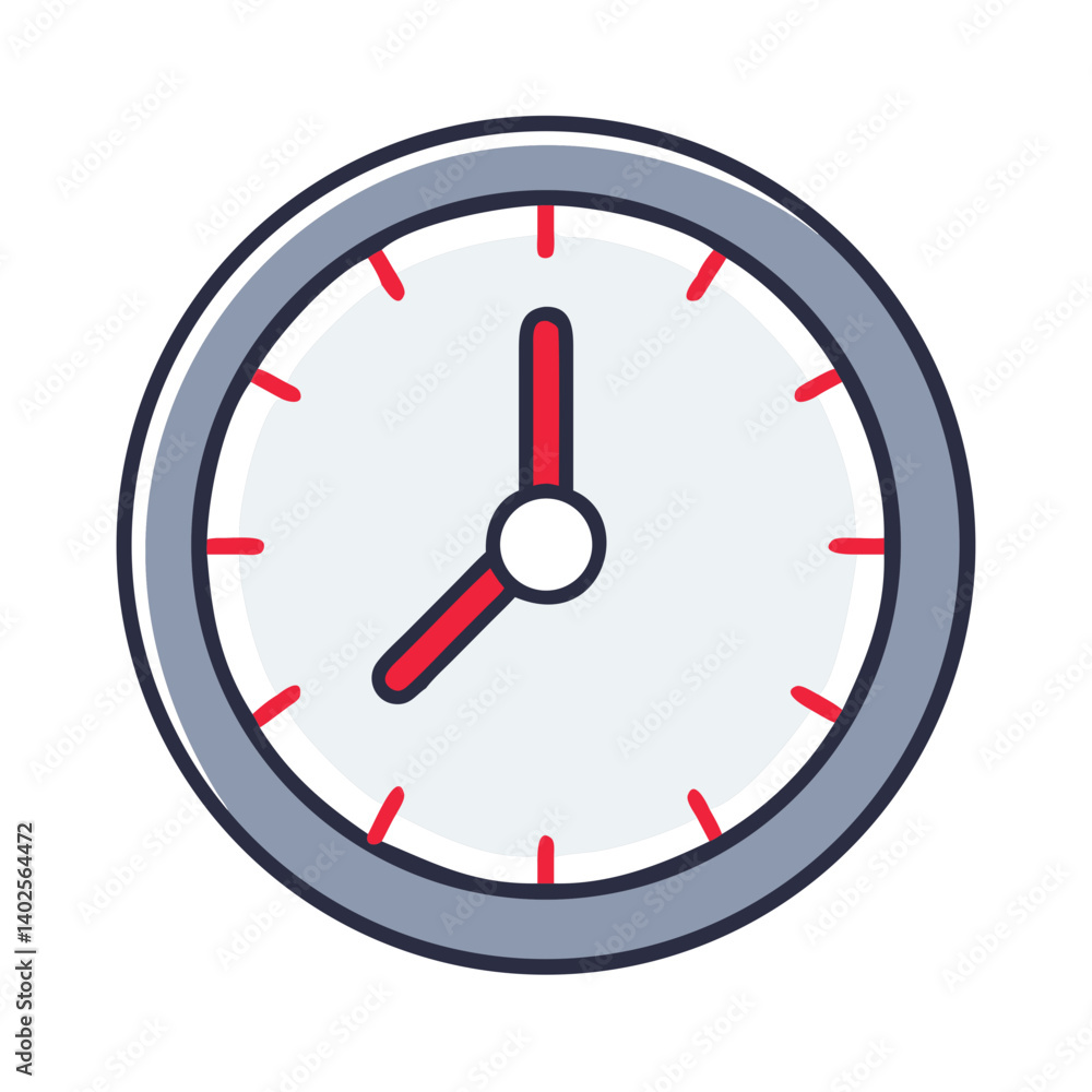Clock icon with red accents in a minimalist style Clock icon with red accents in a minimalist style