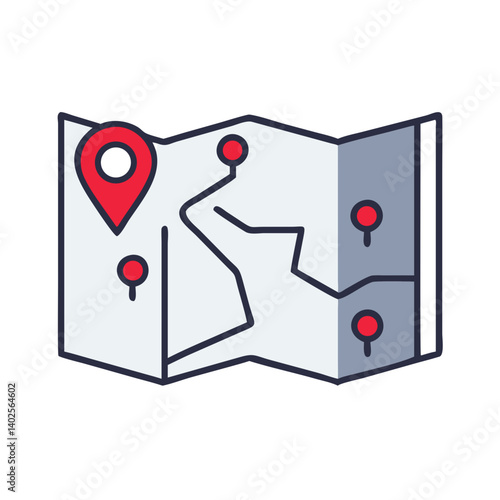 Map illustration with location markers and winding paths  