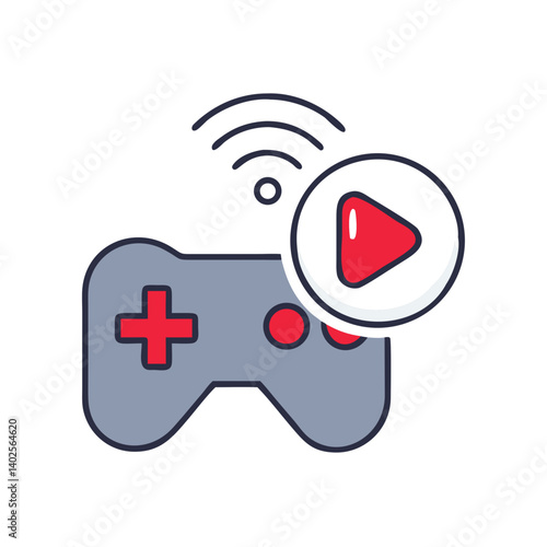 Gaming Controller with Play Button and Signal Icon  