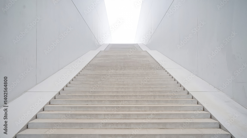 The modern concrete staircase ascends into a white, empty background, creating depth and perspective with a minimalist, clean design, free from distractions. The modern concrete staircase ascends into a white, empty background, creating depth and perspective with a minimalist, clean design, free from distractions.