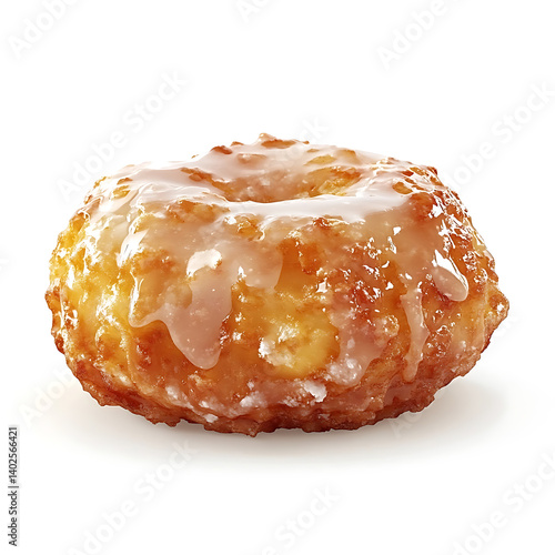 A freshly baked apple fritter with a golden, crispy exterior, soft