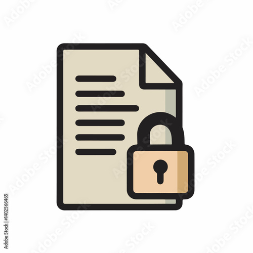 Secured document icon protects confidential file data privacy