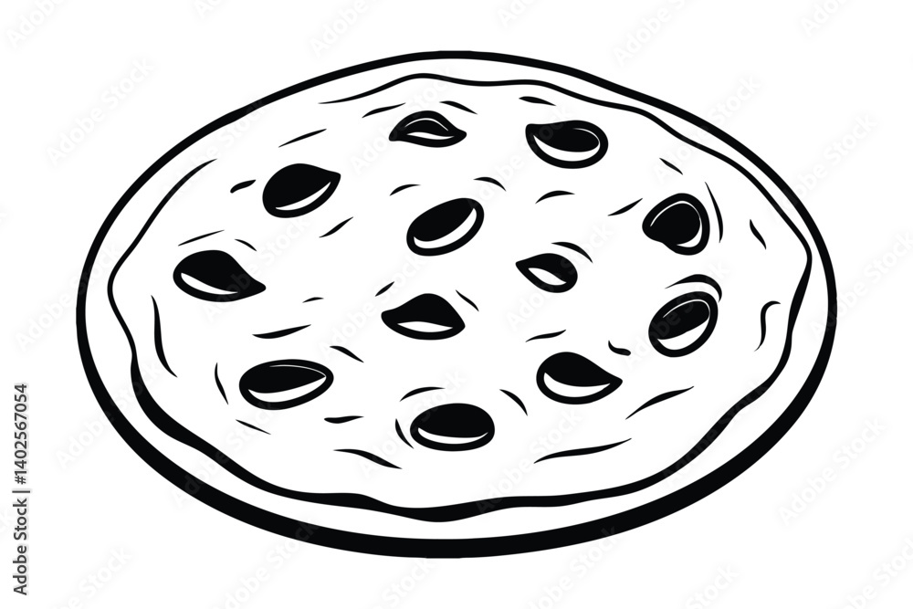 Fototapeta premium Simple Black and White Olive Pizza Illustration Drawing
