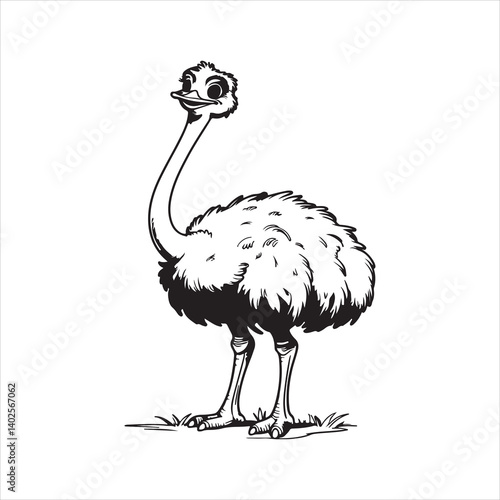 Ostrich Line Art Drawing for Coloring Book,
Cute Ostrich Outline Vector Illustration,
Cartoon Ostrich Standing Line Drawing,
Hand Drawn Ostrich Black and White Sketch,
