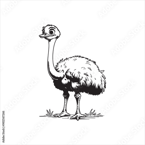 Ostrich Line Art Drawing for Coloring Book,
Cute Ostrich Outline Vector Illustration,
Cartoon Ostrich Standing Line Drawing,
Hand Drawn Ostrich Black and White Sketch,
